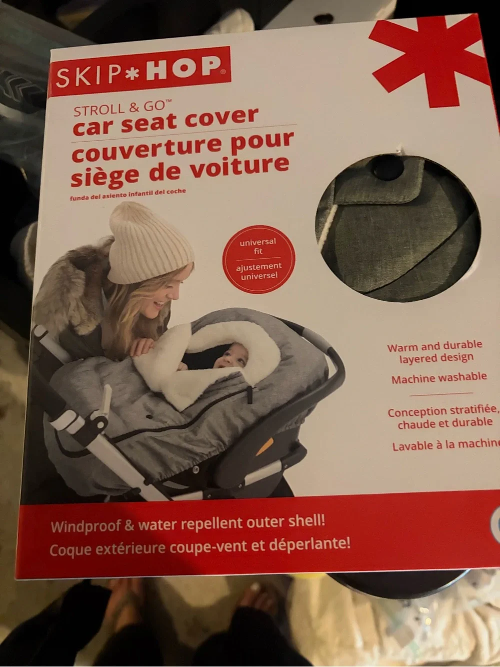 Skip Hop Black Car Seat Cover with Cream Fleece Trim